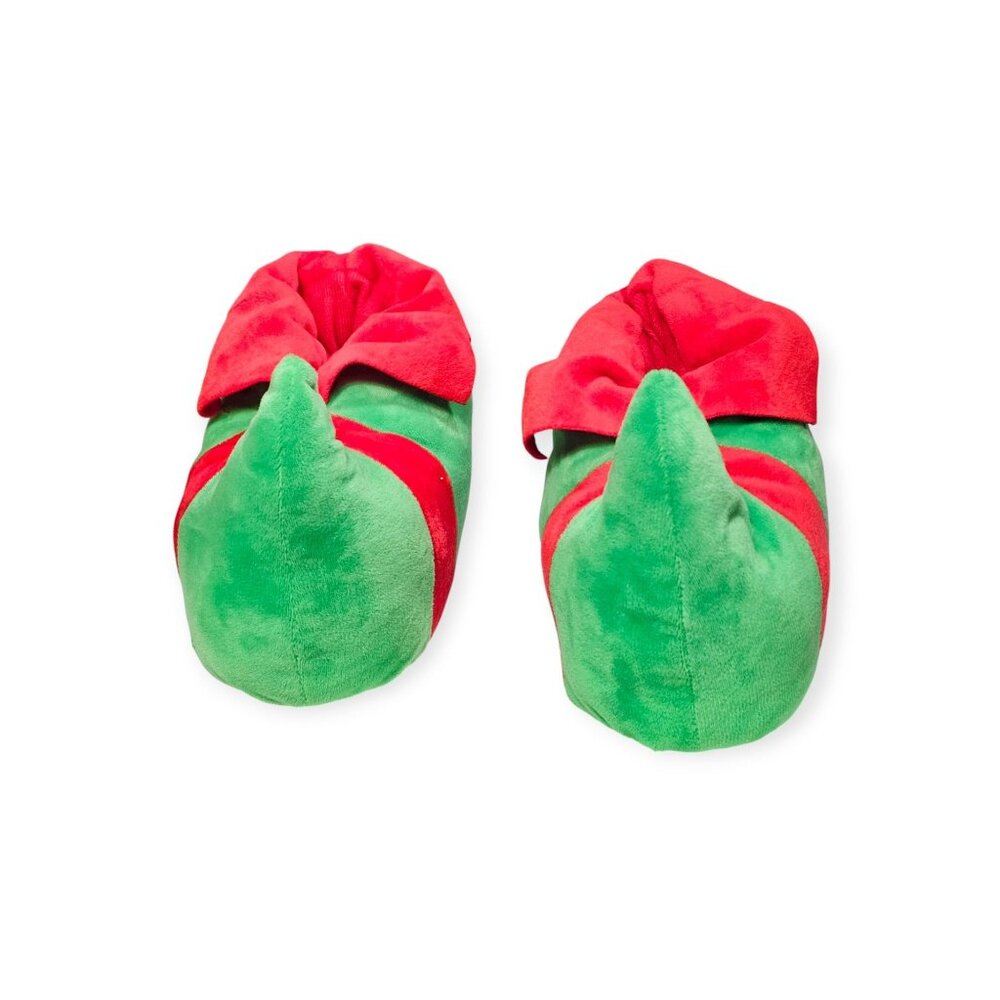 Elf-Themed Green & Red Plush Slippers Size M Women 8 / Men 6